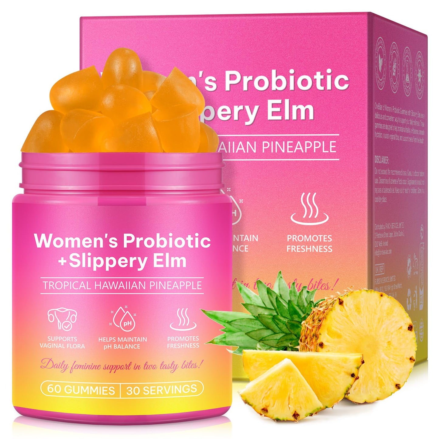 Probiotics for Women Gummies, Women's Probiotic Gummies for Feminine Wellness - Daily Balance & Support, PH Balance, Hawaiian Pineapple Flavor