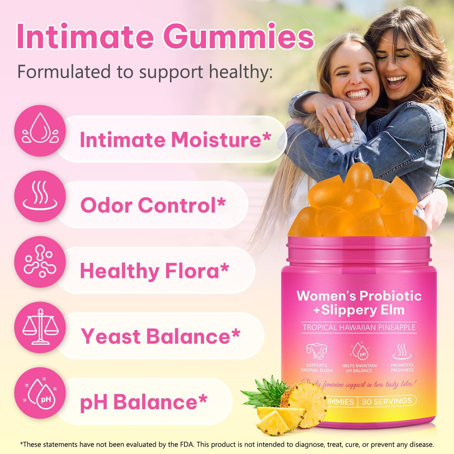 Probiotics for Women Gummies, Women's Probiotic Gummies for Feminine Wellness - Daily Balance & Support, PH Balance, Hawaiian Pineapple Flavor