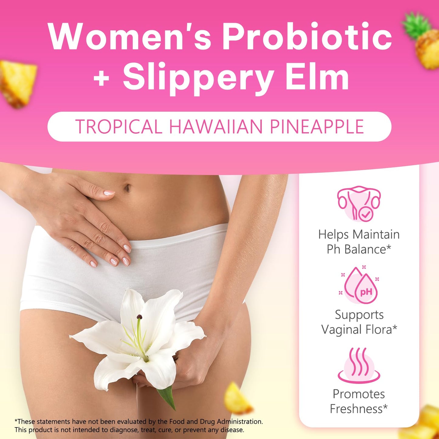 Probiotics for Women Gummies, Women's Probiotic Gummies for Feminine Wellness - Daily Balance & Support, PH Balance, Hawaiian Pineapple Flavor