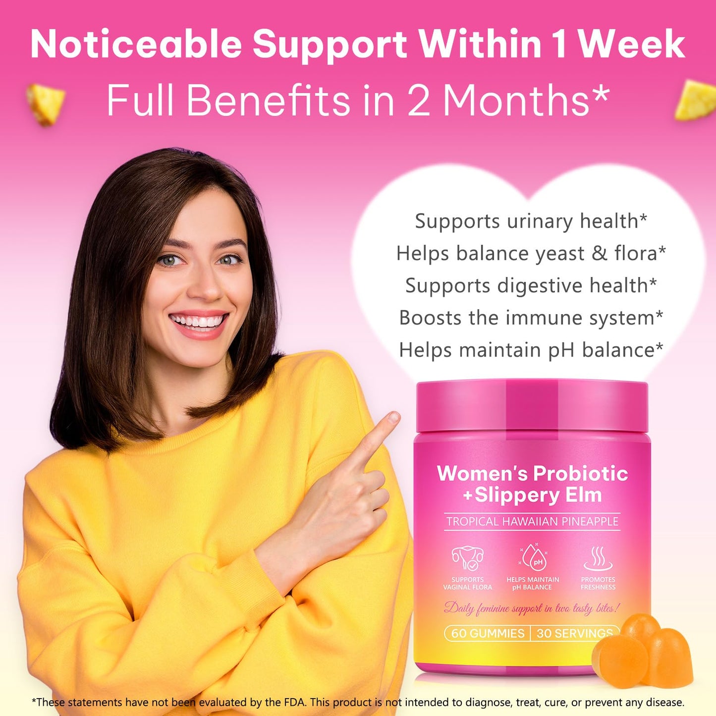 Probiotics for Women Gummies, Women's Probiotic Gummies for Feminine Wellness - Daily Balance & Support, PH Balance, Hawaiian Pineapple Flavor